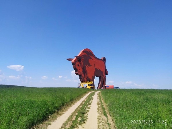 У огромного зубра на трассе М1 теперь светятся глаза